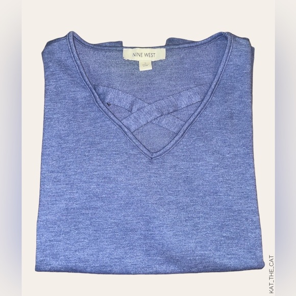 Nine West Women’s Blue Shirt with V-neck with Criss Cross detail in Small - Picture 5 of 10